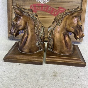 Hermosos sujetalibros antiguos con cabeza de caballo de semental tono dorado de colección - Imagen 1 de 11