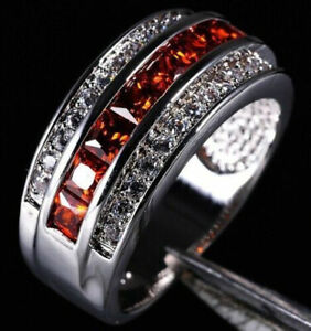 Amazing Look Princess Red & White Gemstone Men's Special Band Fine Ring In 935
