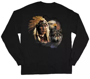 Indian Eagle Wolf Shirts for Men Graphic Tees Long Sleeve Tshirt Gifts for Men - Picture 1 of 1