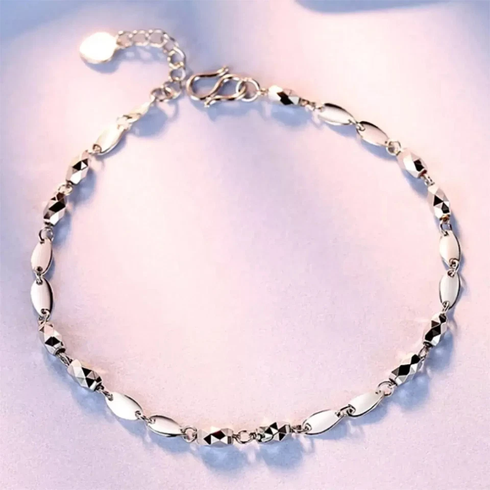 Pure Platinum 950 Chain Women Laser Beads Link Bracelet 2.8-3g/6.3-7.1inch - Image 1 of 4