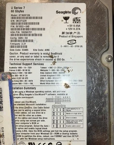 Seagate U Series 7 60GB & Windows XP Home Ed. KeyCode  Hard Drive - Untested - Picture 1 of 19