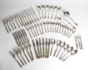 Juego de cubiertos de plata de ley 67 piezas para 6 personas GEORG JENSEN ACORN KONGE - Imagen 1 de 5