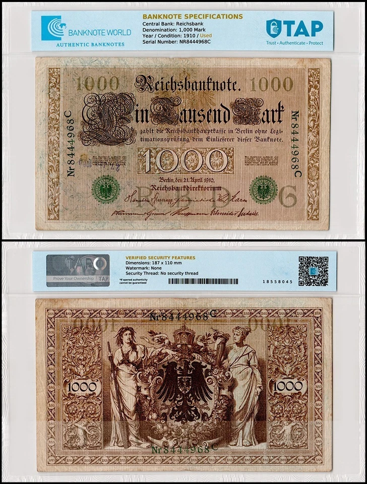 Germany 1000 Mark, 1910, P-45, Used Authenticated - Image 1 of 1