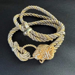 Vintage 80s Woven Silk Cord And Panther Rhinestones Buckle - Picture 1 of 7