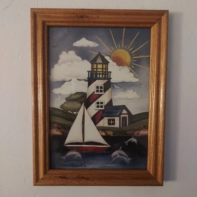 Sailboat And Lighthouse Framed Print. 8" X 6"  - Image 1 of 3