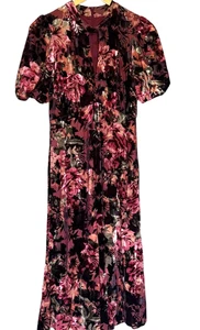 Maggy London Dress Womens 4 Velvet Burnout Floral Midi Whimsigoth Holiday Y2K - Picture 1 of 18