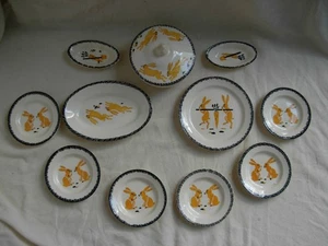 CREIL & MONTEREAU, EARTHENWARE DINETTE, RABBIT DECOR, 11 PIECES. - Picture 1 of 23