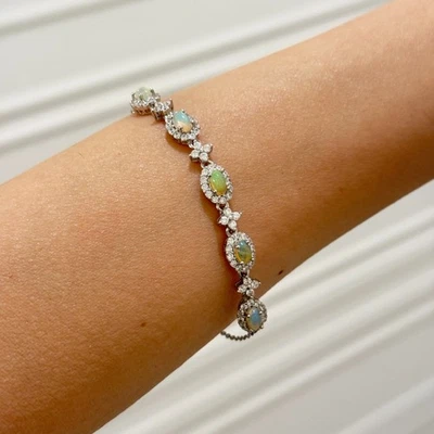 Pulsera de plata de ley 925 5x3 mm ovalada ópalo piedras preciosas circón joyería nupcial regalo Foto 1 de 4