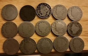 (15) 1892 LIBERTY V NICKEL LOT - CULL/AG/GOOD (READABLE DATES) - Picture 1 of 2