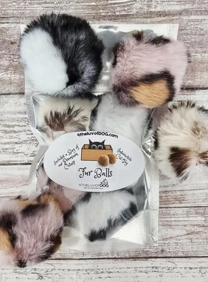 Cat toy 2" Faux Fur pom-pom ball 4-Pack Plus FREE bag of California grown Catnip - Image 1 of 4