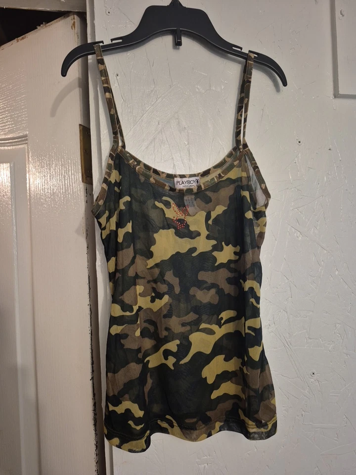 CAMISOLA CAMISOLA CAMUFLADA ÍNTIMA PLAYBOY Y2K De Colección Ver a Través Roja Estrás Cabeza de Conejo M Foto 1 de 4