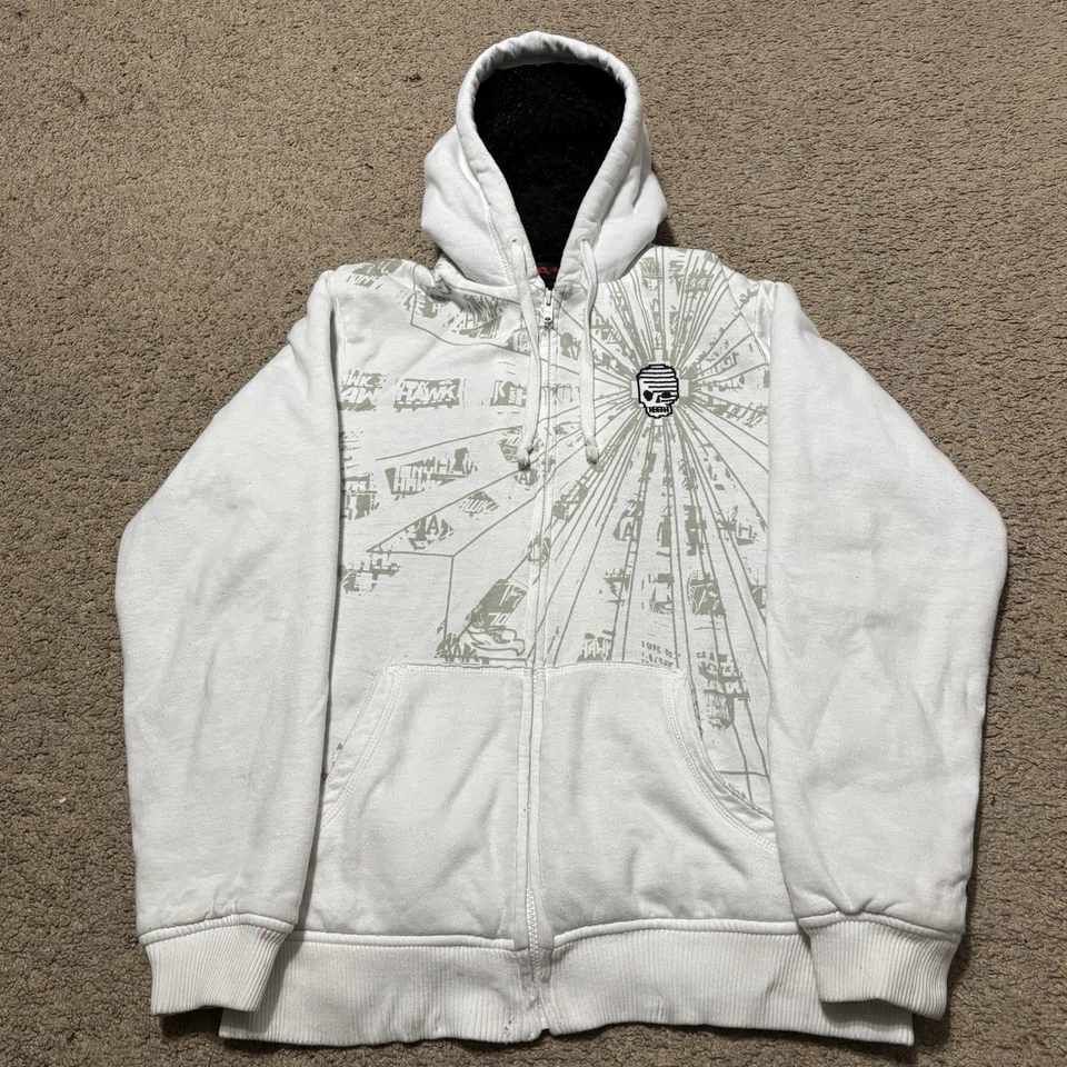 Clásico Suéter/Sudadera con Capucha Tony Hawk Blanco Años 90, Interior Sherpa Foto 1 de 1