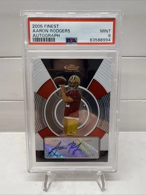 2005 Topps Finest Aaron Rodgers Rookie Card Auto RC #/299 SP Packers PSA 9 MINT - Image 1 of 4