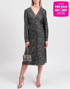 RRP€285 MICHAEL MICHAEL KORS Chiffon Midi Dress Size M Lined Stretch - Picture 1 of 10