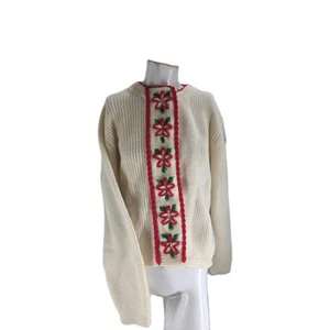 White Stag Women's Sweater Large Vintage White Wool Floral Knit Cardigan - Picture 1 of 7