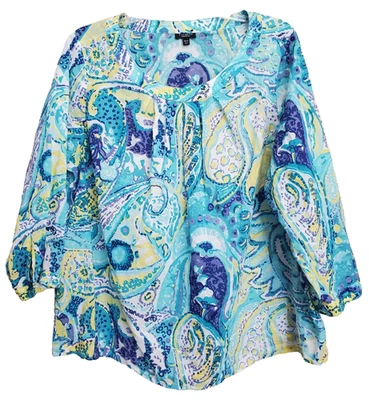 Женская блуза Talbots Petites из хлопка разноцветная с узором пейсли рукав 3/4 16WP - Изображение 1 из 4
