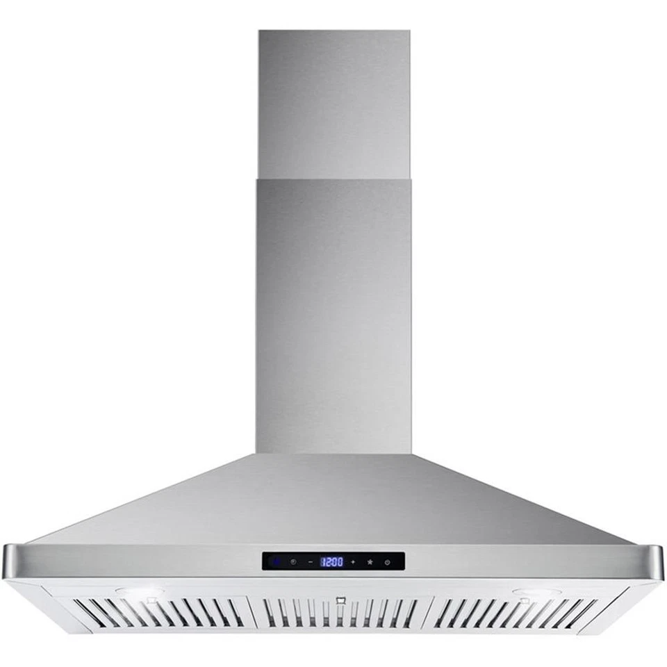 Wall Mount Range Hood Stainless Steel Touch Controls LED Permanent Filters