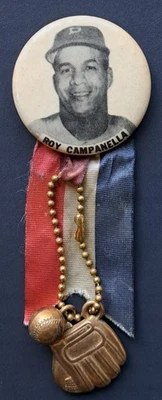 1950’s Roy Campanella Brooklyn Dodgers 1 ¾” PM10 Stadium Pin Back Button w/Charm - Image 1 of 2