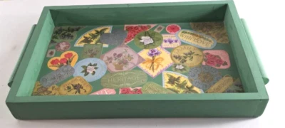 Bandeja de Madera 2 Asas Verde Decoupage Floral Shabby Chic Boho Cottagecore 17x10 Foto 1 de 4