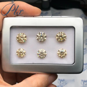 3mm-15mm Original Champagne Color Loose Moissanite Stone Round Cut VVS1 For Ring - Picture 1 of 19