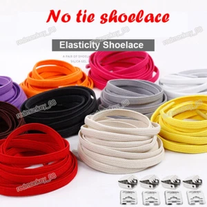 Elastic No Tie Shoe Laces Lazy Lock Shoelaces Adults Kids Trainers Shoes 100cm - Picture 1 of 41