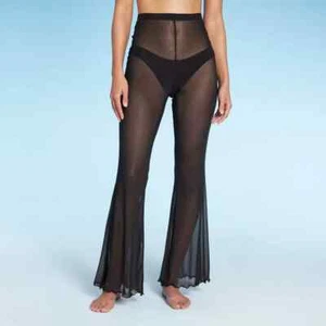 Wild Fable Women's Mesh High Waist Flare Cover Up Pants Black Size Small 4-6 - Picture 1 of 8