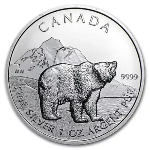 Canada 2011 Grizzly Bear Wildlife Series $5 Pure 1 Oz Silver Coin in Capsule - Picture 1 of 4