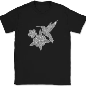 Hummingbird with Flowers Mandala T-Shirt Funny Bird Nature Tee - Bild 1 von 10