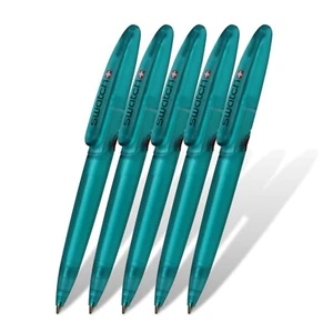 5x Hochwertige Kugelschreiber mit Großraummine - Transparent türkis grün - NEU - Bild 1 von 7