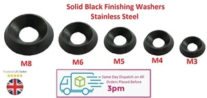 NEW Black Countersunk Solid Finishing Washer Marine Grade Stainless Steel M3-M8 - Picture 1 of 2