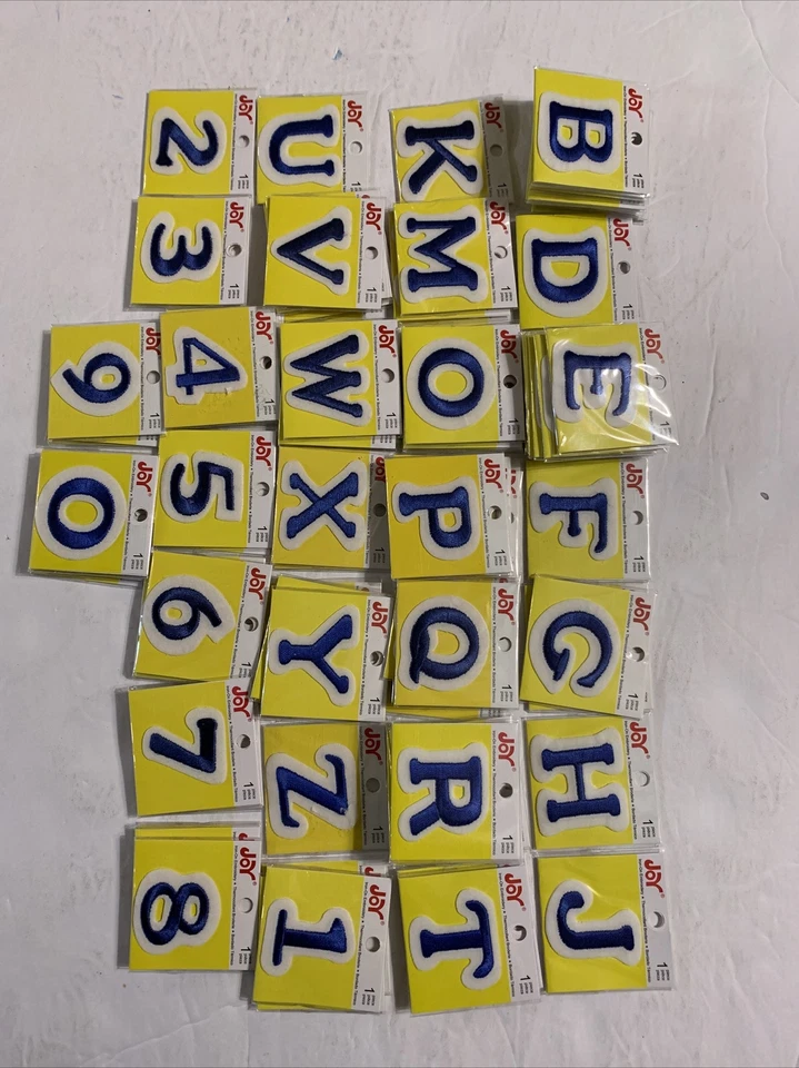 Joy Iron-On Embroidery. Letter Assortment Blue.  Size 1.5 inch. - Image 1 of 2