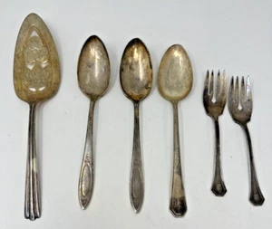 Vintage 6 pc Silverware Forks Spoons Serving Mix Flatware Sterling? Plated - Picture 1 of 12