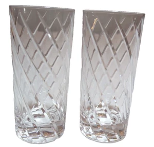 Heavy Crystal Highball Glasses Set Of 2 Swirl Cut Pattern Vintage 1950s - Picture 1 of 7