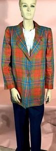 Vtg 80’s UNGARO PARALLELE PARIS Women’s Blazer Orange Turquoise Plaid Metallic - Picture 1 of 12
