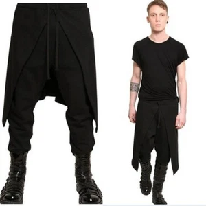 Men Gothic Black Baggy Drape Layering Pants Wrap Skirt Trouser Punk Boho Fashion - Picture 1 of 5