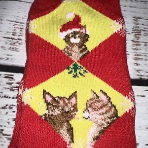 NEW Target Christmas Holiday Cat Socks Red Shoe Size 4-10 Sock Size 9-11 - Picture 1 of 5