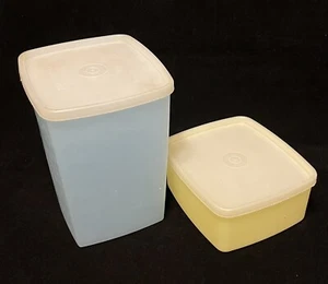 Tupperware quadratische gelb blau Gefrierschrankbehälter #311 #313 & 2 durchsichtige Dichtungen #310 - Bild 1 von 5