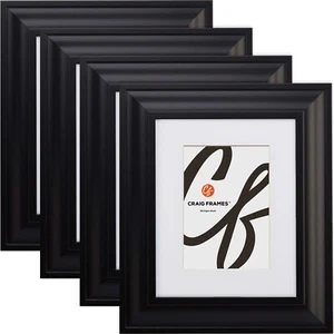 Craig Frames 2" Wide Contemporary Black Picture Frame With White Mat, 4-Pack - Picture 1 of 8