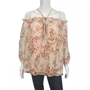 Vince Camuto Allover Printed Off The Shoulder Trendy Blouse Top 3X Plus Sz Peach - Picture 1 of 13