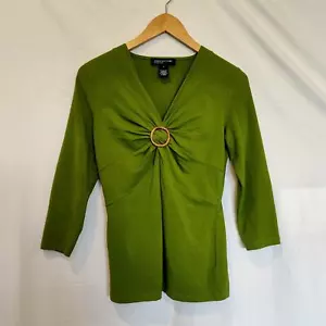 NWOT Jones New York Signature Women's Bamboo Green Blouse Top Size Small Y2K - Picture 1 of 6