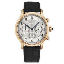 Faberge Men's 'Agathon' Silver Dial Black Leather Strap Automatic Watch FAB-208