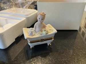 Lenox Treasures Baby Bubbles Girl & Duck  Box 24 Karat Gold In Box Limoges Style - Picture 1 of 7