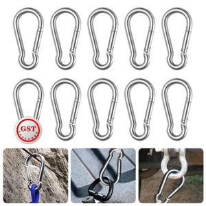 10Pcs Stainless Steel Snap Hook Carabiner Ring Screw Keychain Clip for Camping - Picture 1 of 12