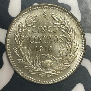 1916-So Chile 5 Centavos Lot#T2042 Silver! High Grade! Beautiful! - Picture 1 of 2