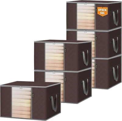 BALEINE 6 Pack Clothes Storage Bags, 24 Gallon Storage Containers with Reinforced Handle