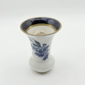 Royal Dux Bohemia Porcelain Small Trumpet Vase Cobalt Blue Flowers Gold - Picture 1 of 11