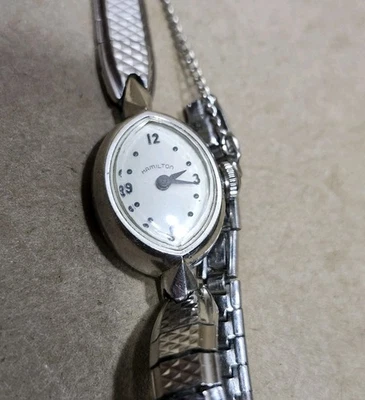 Relógio Hamilton feminino moldura 10K RGP e mostrador de corda traseira de aço inoxidável funciona! - Imagem 1 de 4