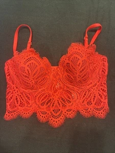 Sujetador Victoria's Secret Dream Angels forrado balconet para mujer 32C rojo encaje UW hueso - Imagen 1 de 9