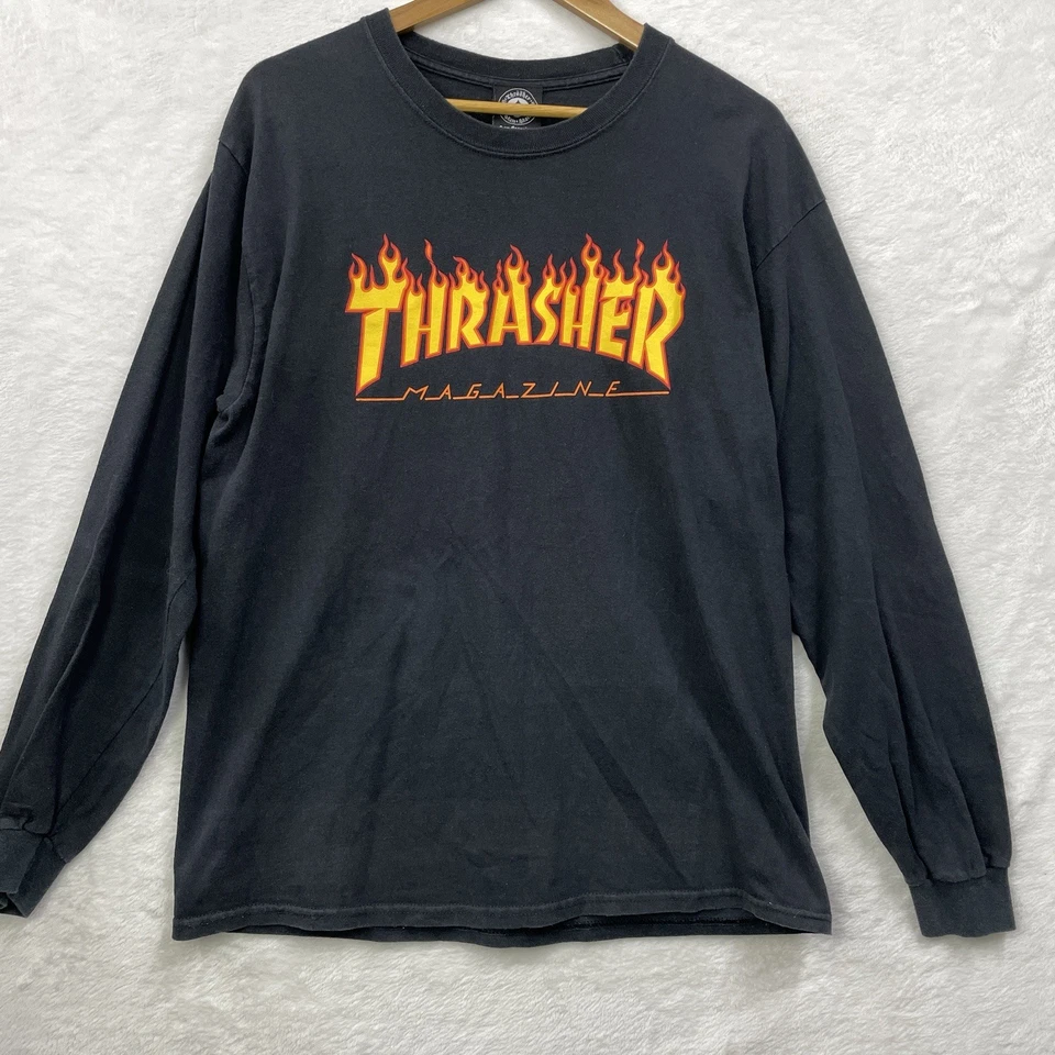 Thrasher Mens Shirt Long Sleeve Large Spellout Logo Streetwear Relaxed Black - image 1 of 4