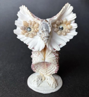 Vintage Sea Shell Sculpture Figurine OWL Handmade Folk Art Kitsch Boho 5" - Image 1 of 4